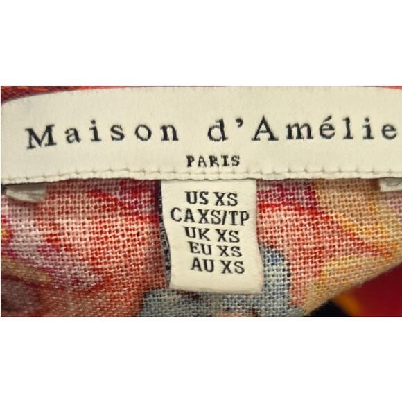 Maison d' Amelie Anthropologie Linen Blend Colorful Floral Crop Tie Hem Top XS - Picture 6 of 11